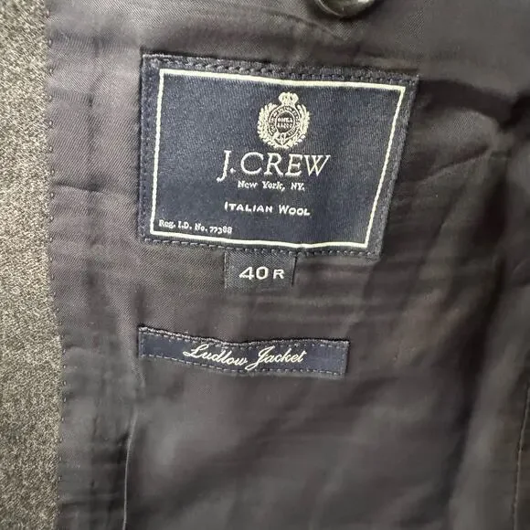 J‎ Crew Grey Ludlow Jacket Size 40R 100% Italian Wool Mens Blazer 3 Button